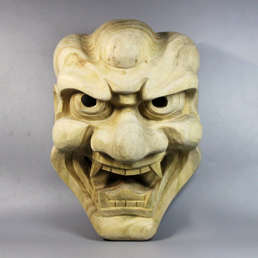 2 Japanese Carved Wood Masks