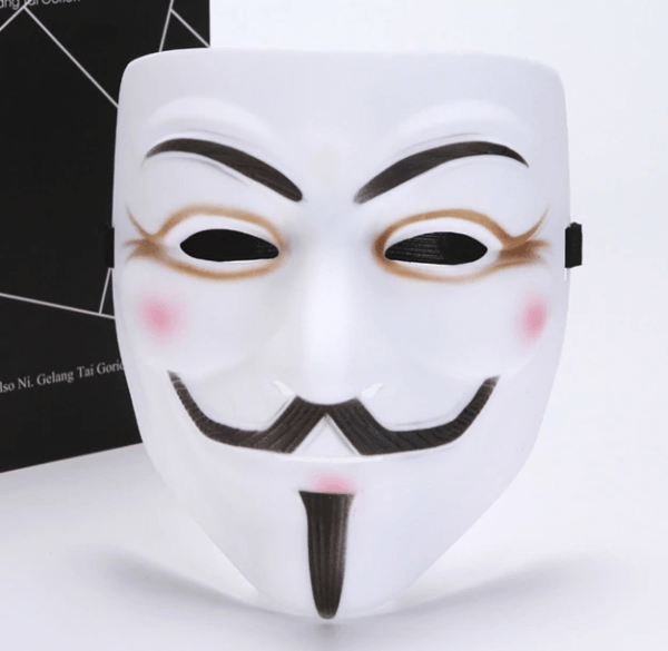 White guy fawks cosplay mask with eye liner